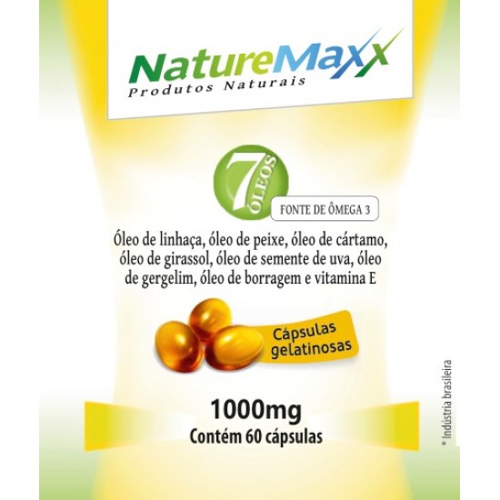 7 Óleos - Linhaça, Cártamo, Peixe, Girassol, Uva, Gergelim, Borragem e Vitamina E 1000 mg Softgel