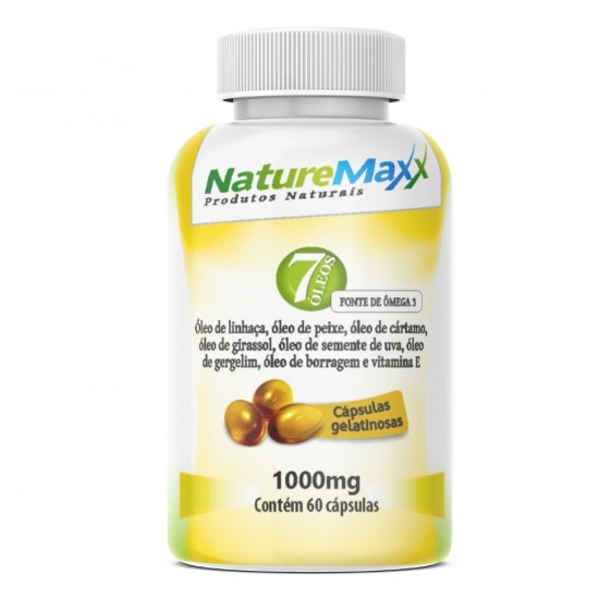7 Óleos - Linhaça, Cártamo, Peixe, Girassol, Uva, Gergelim, Borragem e Vitamina E 1000 mg Softgel