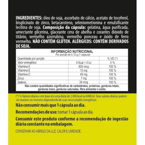 Aox Antiox - Antioxidante com Vitaminas (A, C, E) e Minerais (Zinco, Selênio) 300 mg Softgel