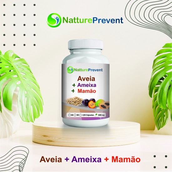 Ameixa + Mamão + Aveia 500mg - Suplemento Alimentar 100% Natural