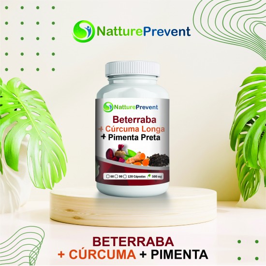 Beterraba, Cúrcuma Longa (Açafrão Da Terra) e Pimenta Preta 500 mg