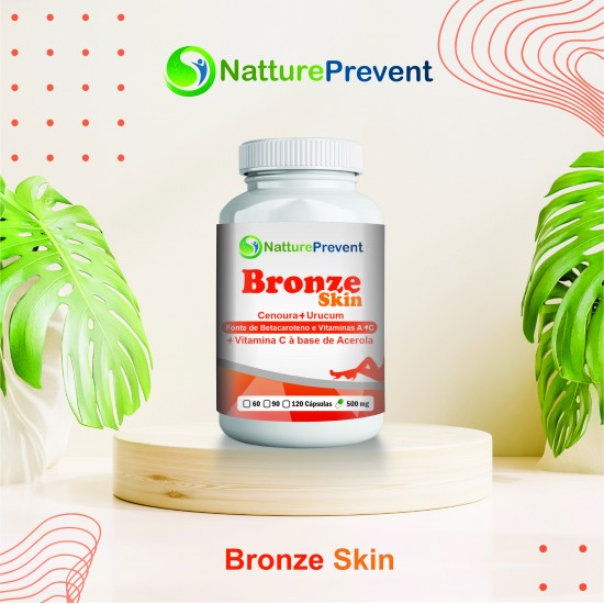 Bronze Skin - Rico em Betacaroteno e Vitaminas A + C - Cenoura, Urucum, Acerola 500mg - Suplemento Alimentar 100% Natura