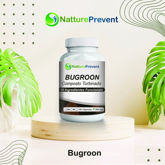 Bugroon Composto Emagreecedor 500 mg - Quitosana, Psyllium, Chia, Cranberry, Vitamina C (Acerola), Spirulina, Colágeno H