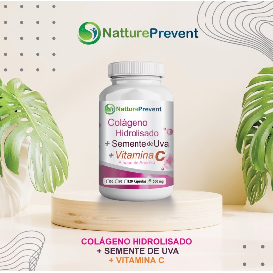 Colágeno Hidrolisado com Smente de Uva e Acerola (Vitamina C) 500 mg