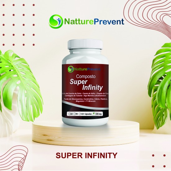 Composto Super Infinity 500 mg - Cálcio de Concha de Ostra, Canela de Velho, Chapéu de Couro, Cartilagem de Tubarão, Alg