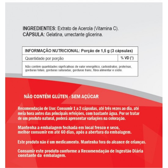 Acerola 500mg - Suplemento Alimentar 100% Natural