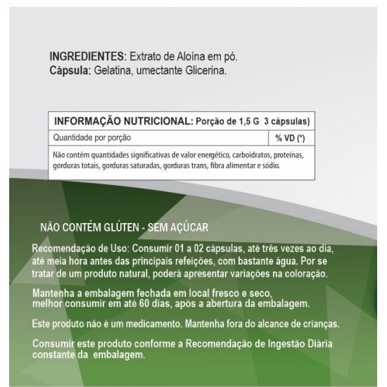 Aloína 500mg - Suplemento Alimentar 100% Natural