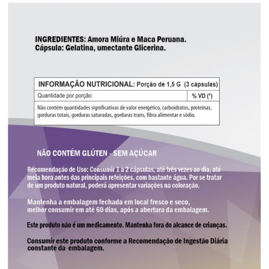 Amora Miúra + Maca Peruana 500mg - Suplemento Alimentar 100% Natural
