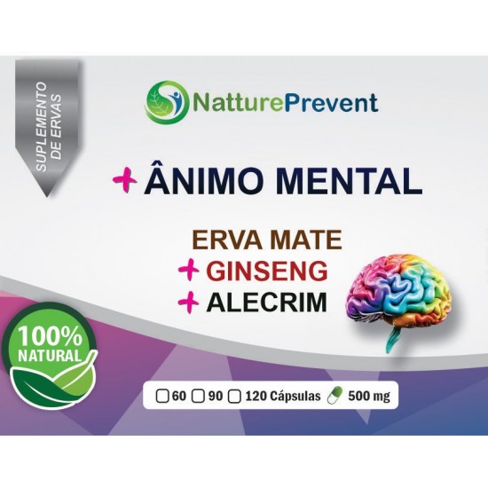 Ânimo Mental Composto Natural - Alecrim + Ginseng (Pfaffia Glomerata) + Erva Mate  500mg