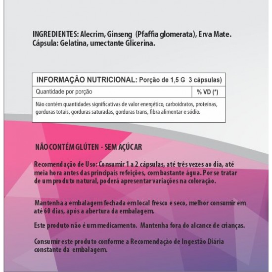 Ânimo Mental Composto Natural - Alecrim + Ginseng (Pfaffia Glomerata) + Erva Mate  500mg
