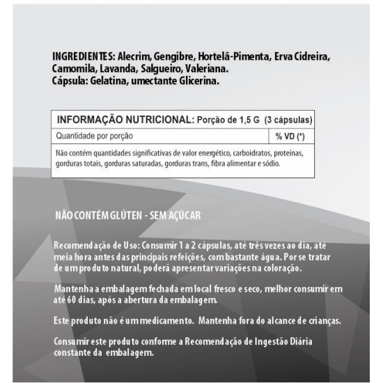 Anti-Enxaqueca Composto - Alecrim, Erva Cidreira, Gengibre, Hortelã 500mg - Suplemento Alimentar 100% Natural