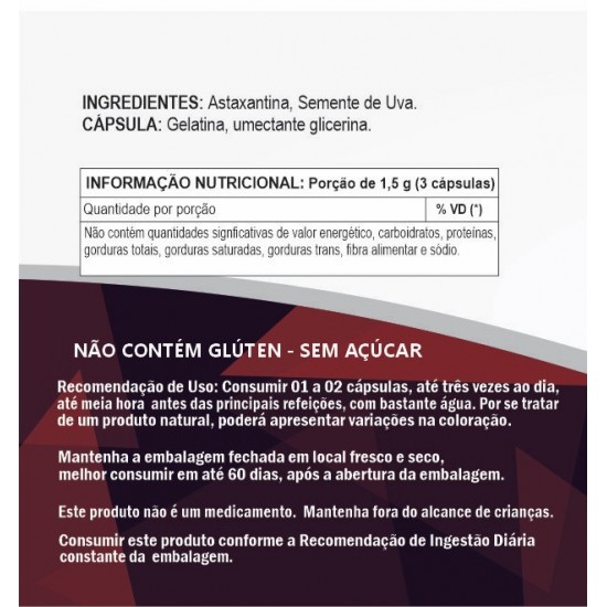 Astaxantina com Semente de Uva 500 mg