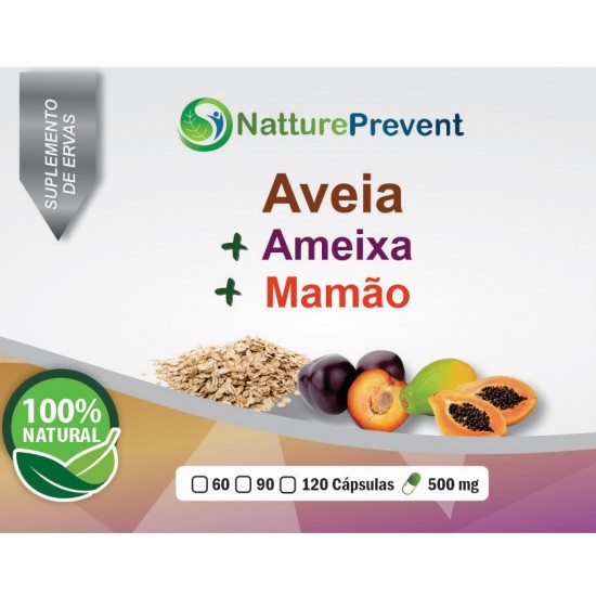 Ameixa + Mamão + Aveia 500mg - Suplemento Alimentar 100% Natural