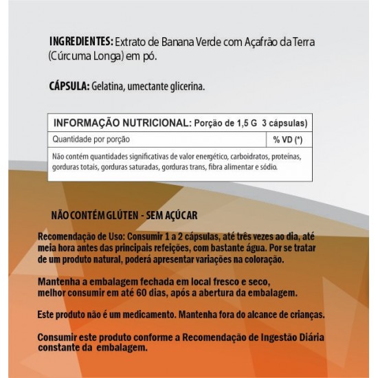 Banana Verde com Cúrcuma Longa (Açafrão Da Terra) 500 mg