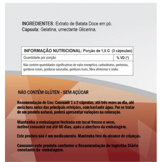 Batata Doce 500mg - Suplemento Alimentar 100% Natural