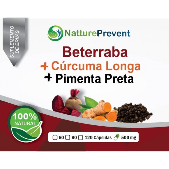 Beterraba, Cúrcuma Longa (Açafrão Da Terra) e Pimenta Preta 500 mg
