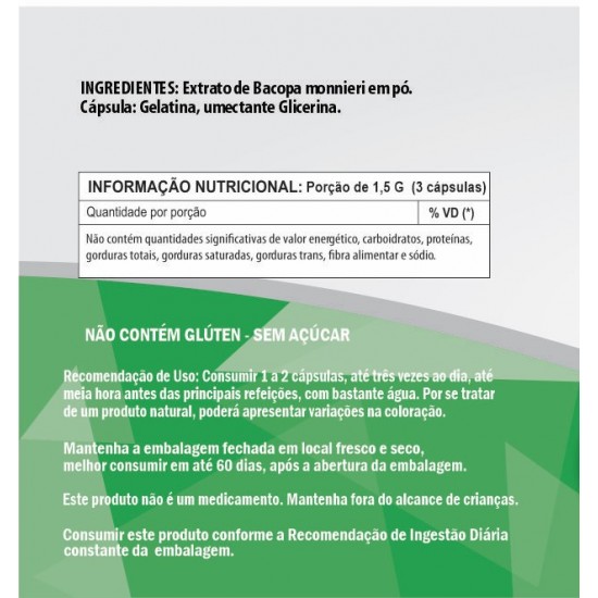 Bacopa Monnieri - Brahmi 500mg - Suplemento Alimentar 100% Natural