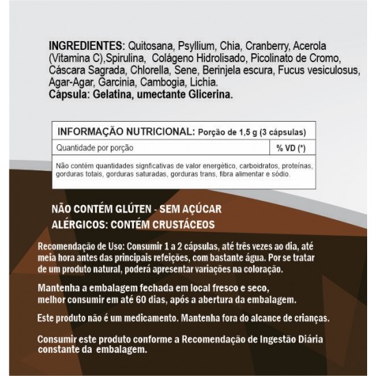 Bugroon Composto Emagreecedor 500 mg - Quitosana, Psyllium, Chia, Cranberry, Vitamina C (Acerola), Spirulina, Colágeno H