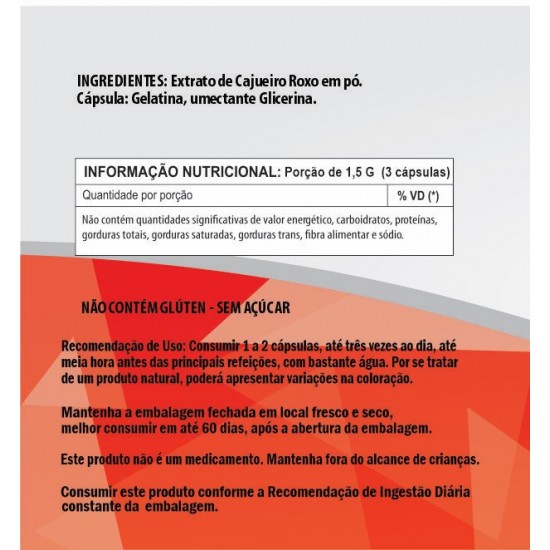 Cajueiro Roxo 500mg - Suplemento Alimentar 100% Natural