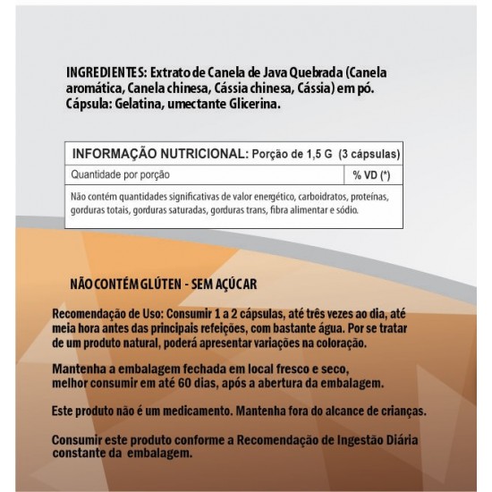 Canela de Java Quebrada 500mg - Suplemento Alimentar 100% Natural