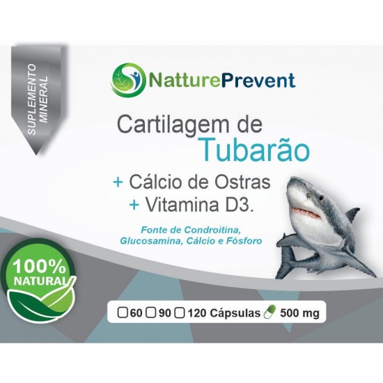 Cartilagem de Tubarão, Cálcio de Ostras e Vitamina D3 500 mg