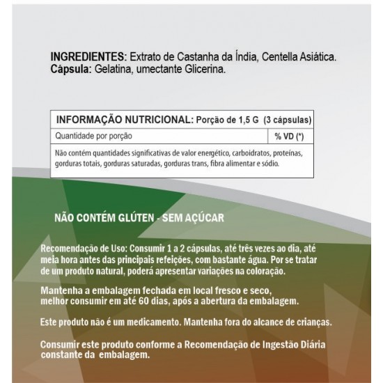 Castanha da Índia + Centella Asiática 500mg - Suplemento Alimentar 100% Natural