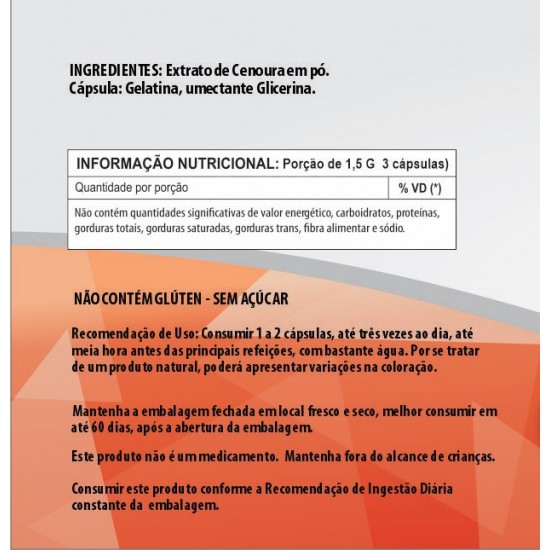 Cenoura 500mg - Suplemento Alimentar 100% Natural