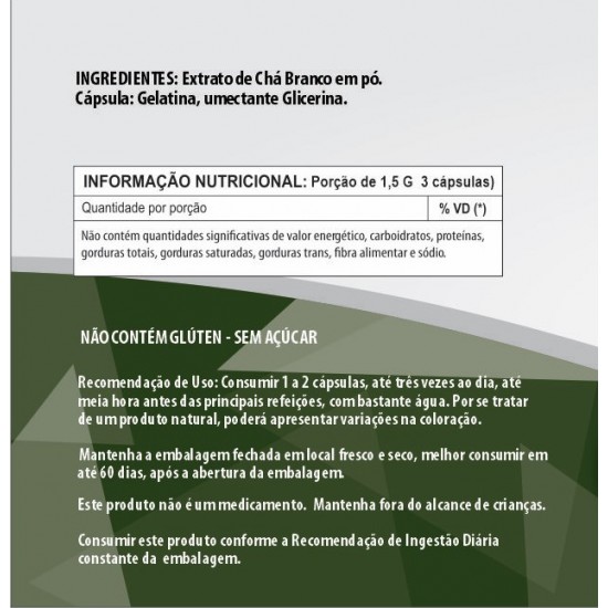 Chá Branco 500mg - Suplemento Alimentar 100% Natural