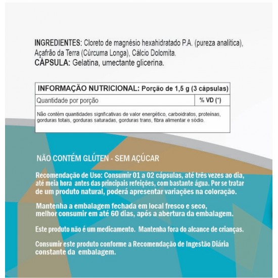 Cloreto de Magnésio P.A., Cúrcuma Longa (Açafrão Da Terrra) e Cálcio 500 mg