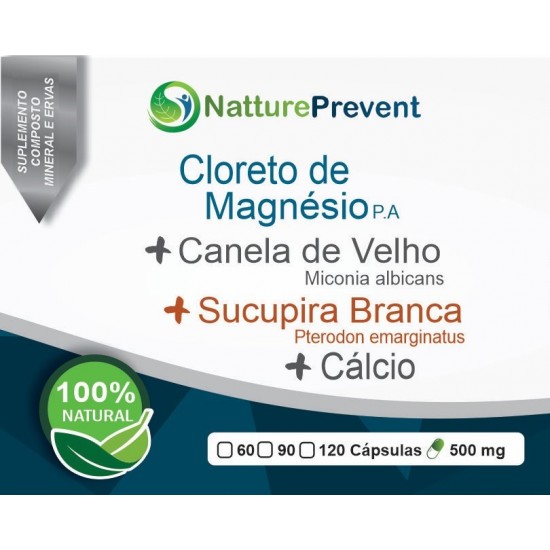 Cloreto de Magnésio P.A., Canela de Velho, Sucupira e Cálcio 500 mg