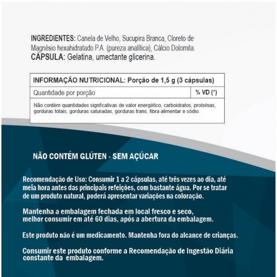 Cloreto de Magnésio P.A., Canela de Velho, Sucupira e Cálcio 500 mg