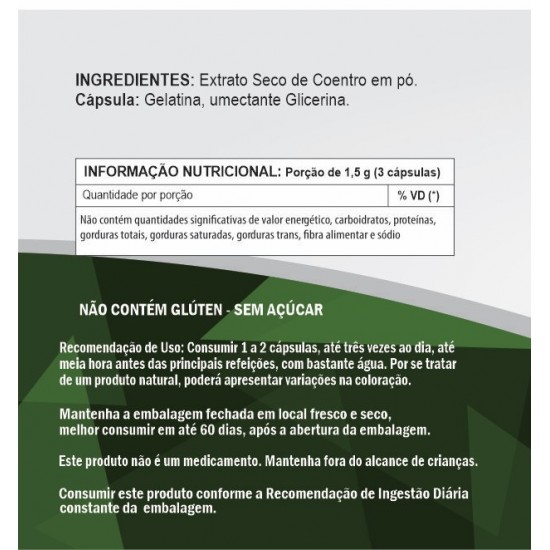 Coentro 500mg - Suplemento Alimentar 100% Natural