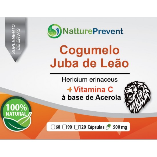 Cogumelo Juba de Leão + Acerola (Vitamina C) 500mg - Suplemento Alimentar 100% Natural