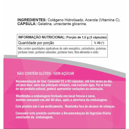 Colágeno Hidrolisado com Acerola (Vitamina C) 500 mg