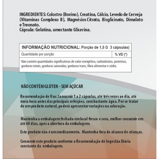 Colostro Plus - Fonte De Imunoglobulina 30% Igg - Colostro (Bovino) + Creatina + Cálcio + Vitaminas Complexo B + Mix De