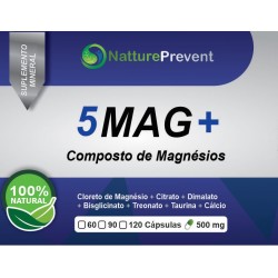 Composto 5MAG 500mg - Citrato de Magnésio, Cloreto de Magnésio, Magnésio Bisglinato, Magnésio Dimalato, Magnésio Treonat