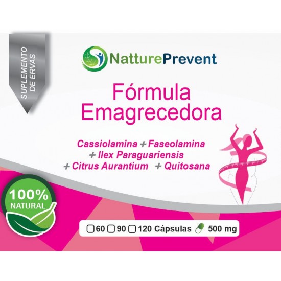 COMPOSTO FÓRMULA EMAGRECEDORA 500mg - CASSIOLAMINA, FASEOLAMINA, CITRUS AURANTIUM (LARANJA AMARGA), QUITOSANA, Ilex para