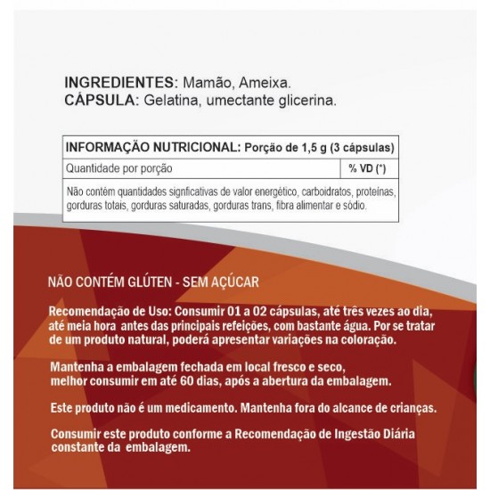 Ameixa + Mamão  500mg - Suplemento Alimentar 100% Natural
