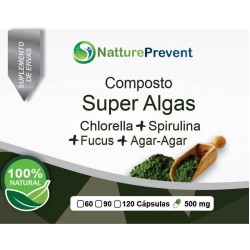 Composto Super Algas - Spirulina, Chlorella, Fuccus e Agar-Agar 500 mg